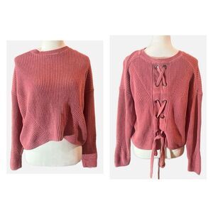 Lucky Brand Cropped sweater with cross cross detailing on back